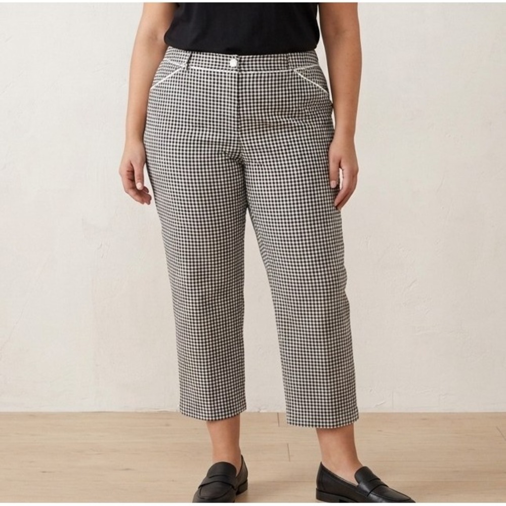Talbots Vintage 16 Black White Gingham Check Crop Capri Pants Stretch Preppy